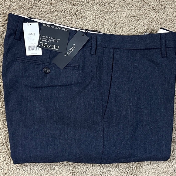 NWT Men's BANANA REPUBLIC Blue Flannel Wool Dress Pants 36 x 32 - Picture 1 of 3